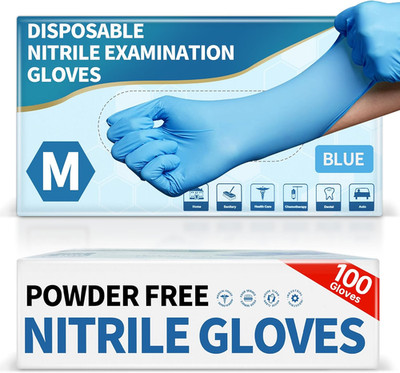 Medguy Medical Blue Nitrile Disposable Exam Gloves, 4.5 Mil 100 Pcs Powder-Free