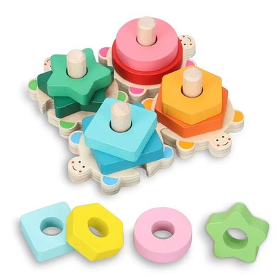 Wooden Montessori Shape Sorting Toy   Stacking Puzzle for Toddlers 3+