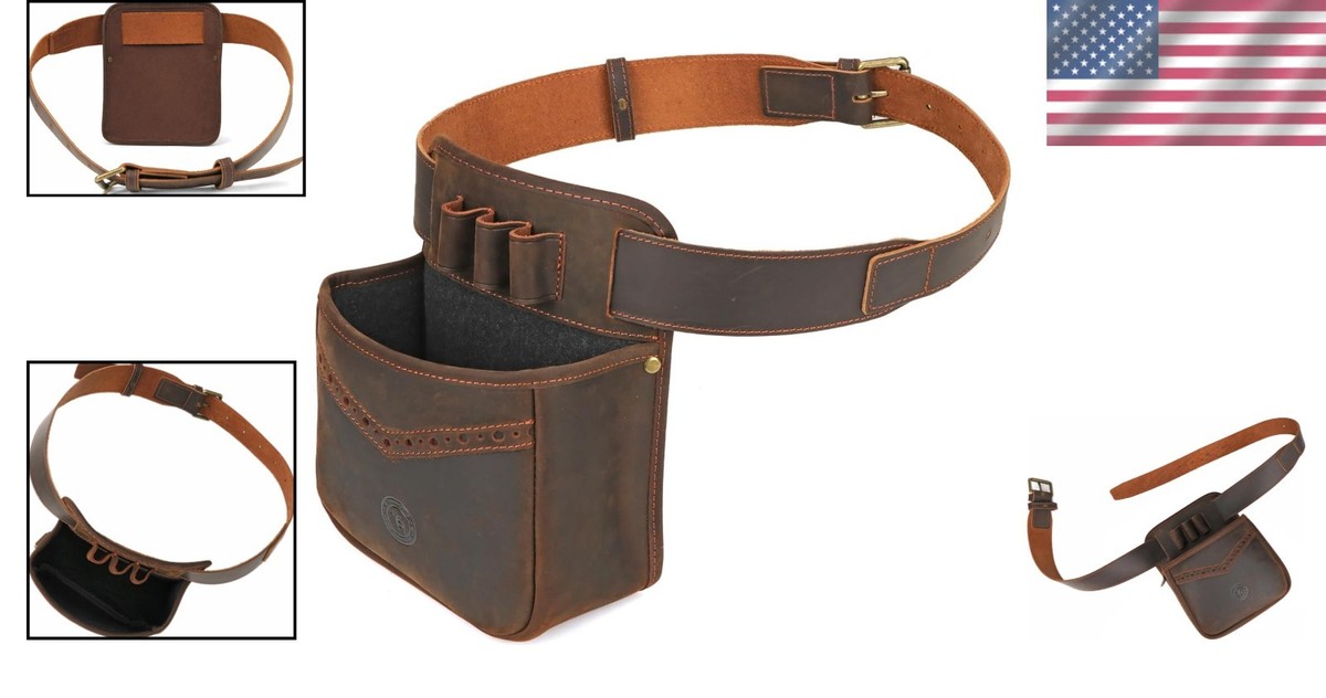 Leather Shotgun Shell Pouch with Adjustable Waist Belt for
