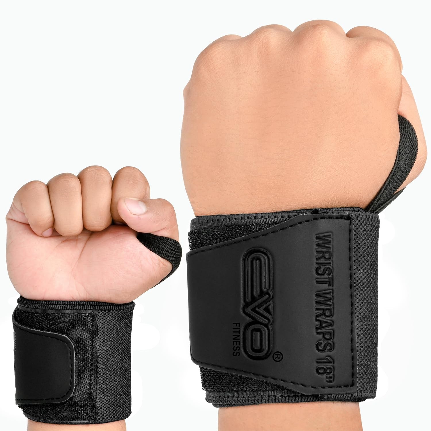 EVO Fitness 18 Inch Wrist Wraps Weight Lifting Support Straps Black 2 Pieces New