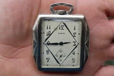 RARE 1927 Elgin 14k White Gold Filled Art Deco Pocket Watch, 17j