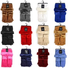 Women's Winter Hat Scarf & Gloves With Faux Fur Trim Matching Fleece Sets 3-Pc