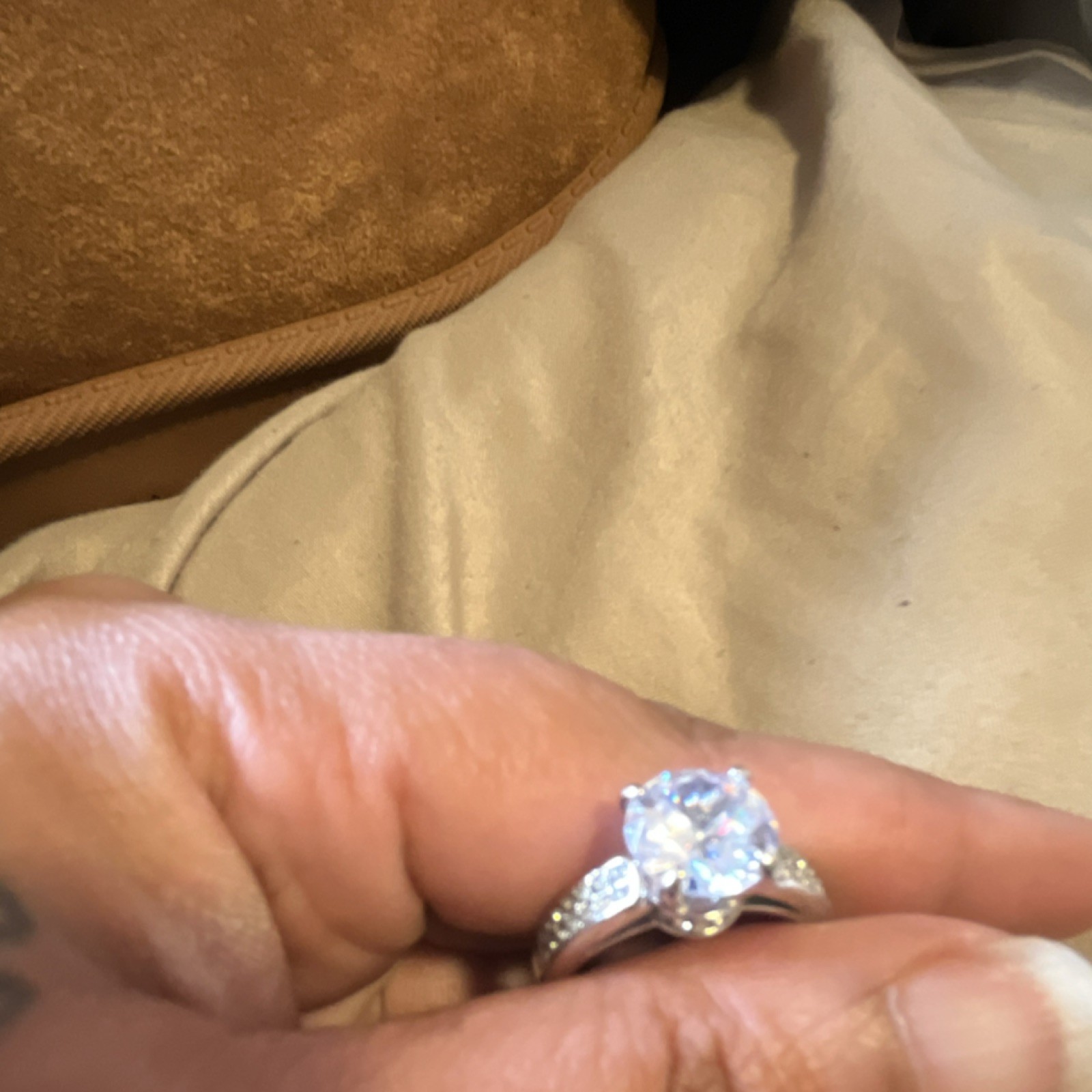 Silver Solitaire Engagement Ring with Round Clear… - image 4