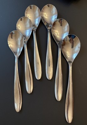 Set of 6 Cambridge Luzerne Stainless Steel Glossy 7-3/4  Oval Soup Spoons