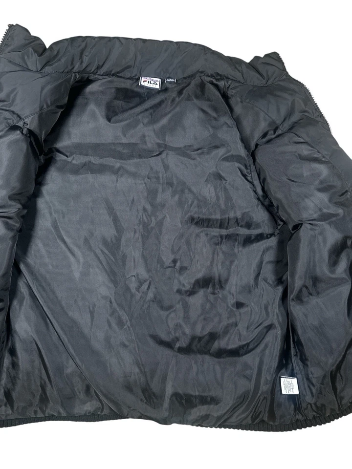 Chaleco acolchado deportivo Fila para mujer talla grande negro cremallera completa softshell bolsillos con solapa Foto 4 de 4