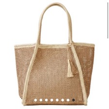 Stylin  Two Tone Woven Straw Tote Bag BROWN