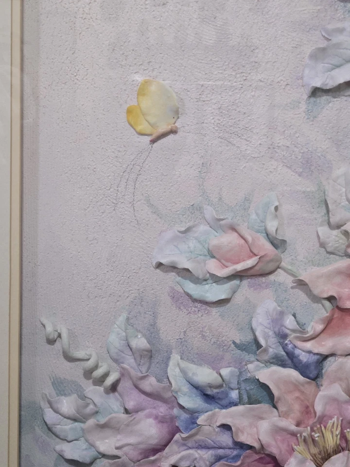 Vintage 80's 3D Floral mixed media Art signed by K.R. Warren framed 28 X 36" Lrg - Image 4 of 4