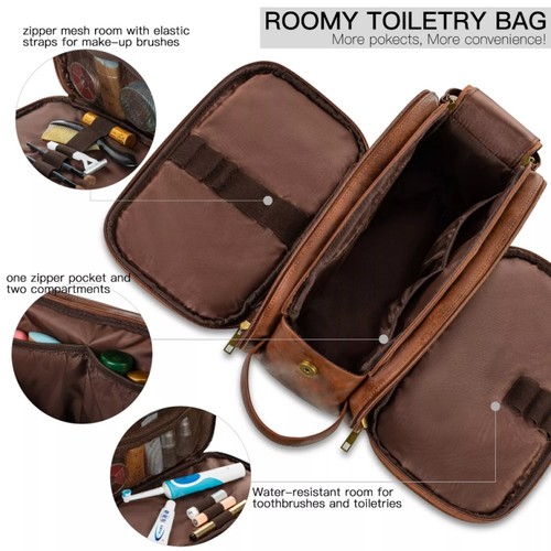 Kulturbeutel Leder Kosmetiktasche Herren Kulturtasche Badetasche Schminktasche - Bild 8 von 19