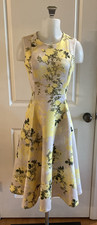Calvin Klein Yellow Floral Sleeveless Pockets Fit Flare Dress Size 4 Garden