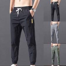 Men Pants Breathable Cotton Linen Elastic Waist Joggers Light Trousers