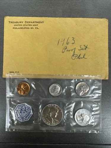 1963 Proof Set Philadelphia  Mint 90% Silver Franklin Half Dollar Quarter