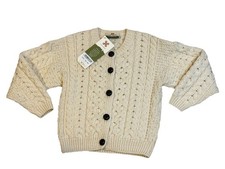 Carraig Donn Kids Aran Cardigan in Cream 100 Merino Wool Sweater Size M