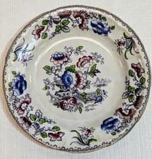 Antique AVA Stoneware Plate Multicolor Hand Painted Transferware Floral Design