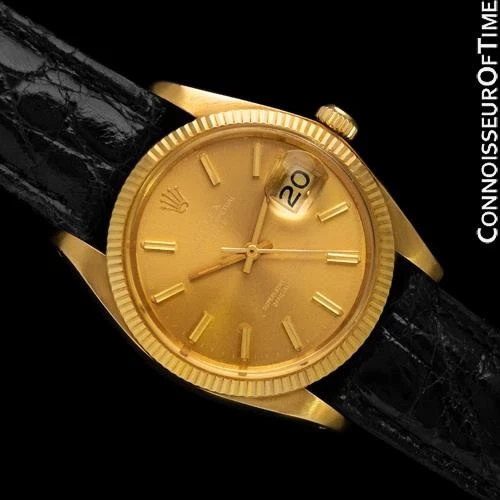 1976 ROLEX DATE (Datejust) Mens 14K Gold Watch "David Beckham" Dial - Mint