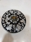 Vintage Black & White Chinese Cloisonne Enamel Lidded Bowl w/Flower And Dragon — photo 3