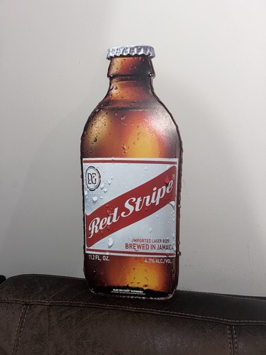 Red Stripe Beer Bottle Metal Tin Sign Tacker 11 x 24 New in Box Hooray Beer! - Picture 2 of 3