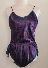 Vintage 80's Teddy Bodysuit Silky Polyester Ms B sz Med Snap Crotch Lingerie