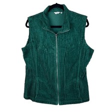 Woolrich Women's Green Corduroy Ribbed Zip UpLightweight Sleeveless Vest Sz L
