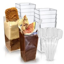 100 PCS Dessert Cups Canapes With Spoons Clear Plastic Reusable Cheesecake 90ml
