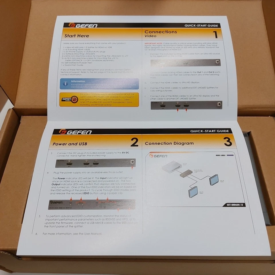 Gefen Ultra HD 600 MHz 1:2 Splitter for HDMI w/HDR 4K 60Hz, 4:4:4 HDMI 2.0 HDCP - Image 3 of 4