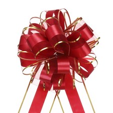 10pcs 8 Inch Large Big Pull Bows Gold Edge, Organza Car Gift Wrapping , Wine Red