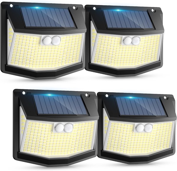 Kit de 4 luminarias solares para exterior con sensor de movimiento IP65, 800 lm