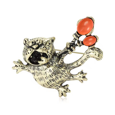 Whimsical Flying Cat Brooch Pin with Balloon Gold Cute Kitten Animal Jewelry Gif