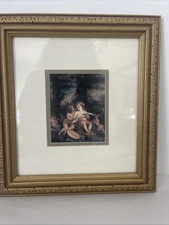 Vintage Rococo Print After Boucher Putti Cherubs Classical Framed 12.5x11.5”