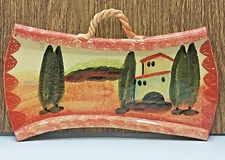 Hand Painted Clay Italica ARS Tuscan Landscape Curled Italian Handle Wall Plaque