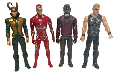 Lot of 4 Marvel 12-inch Action Figures Superheroes Iron Man Thor Loki Star Lord