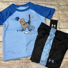 Under Armour Toddler Boys 2T Outfit Set NEW Blue Peanut Baseball