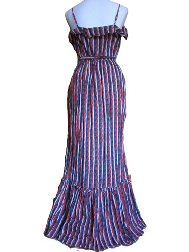 Gap Dress Long Orange Blue Geometric Ruffled Sleeveless Cotton Maxi Medium M T - Imagen 4 de 7