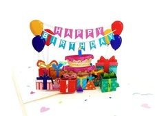 3D Pop Up Greeting Card Cake Happy Birthday Family Friends School Father Mother