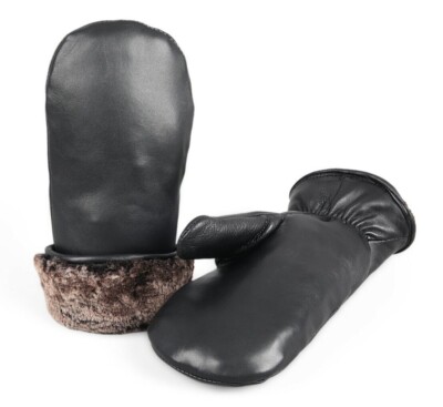 Unisex Premium Shearling Sheepskin Fur Lined Leather Gloves - Black