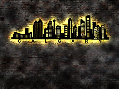 Calgary Canada Leuchtschild Skyline  Silhouette Map Stadt Fahne Aufkleber Kanada