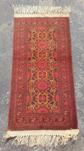 Vintage Hand Made Traditional Rug Oriental Wool Multicolor Carpet 105x53 cm