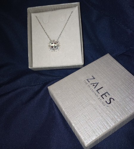 Zales White Sapphire Sunburst Frame Sterling Silver Pedant Necklace NWT - Picture 7 of 7