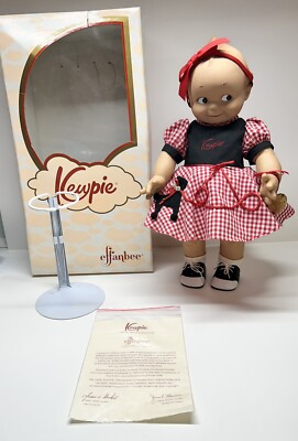 Effanbee 16'' Kewpie Doll Poodle Skirt Red Gingham Dress 1999 COA Stand Box
