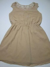 NWT Forever 21 Womens Size L A-Line Dress Beige Lace Sheer Sleeveless Round Neck