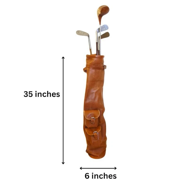 Bolsa de golf Sunday de cuero vintage con dos bolsillos, bolsa de palos de golf hecha a mano Foto 3 de 4