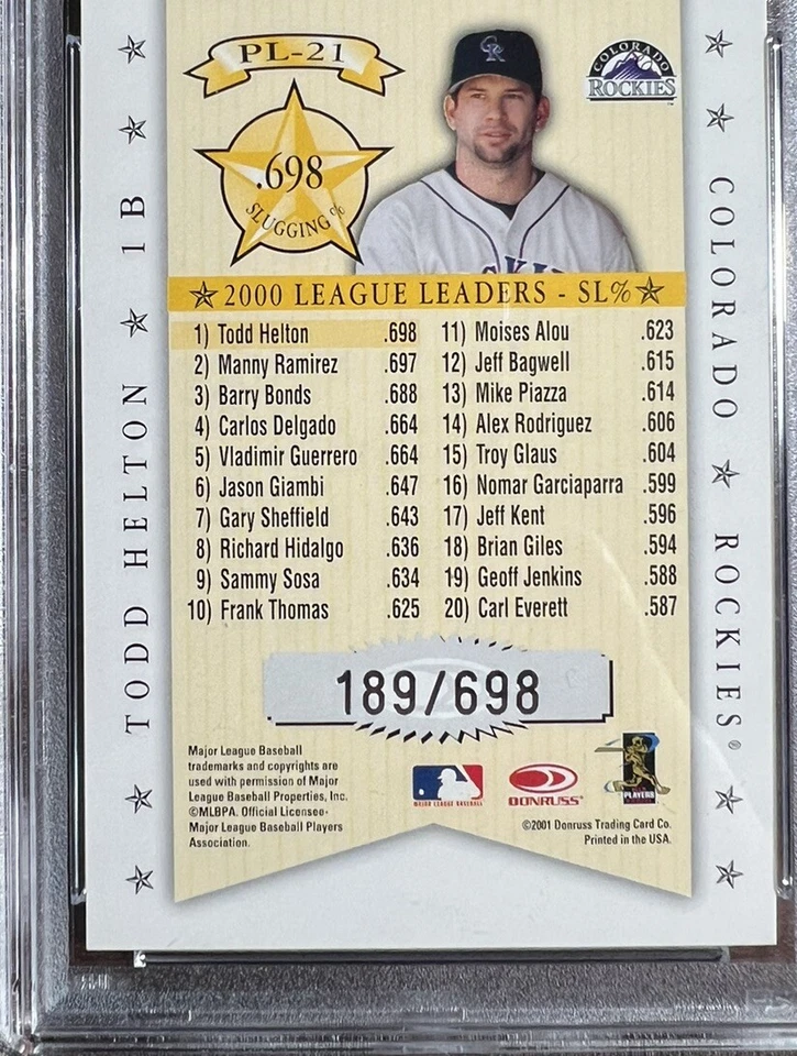 2001 Donruss Todd Helton Production Line🔥PSA 10🚨GEM MINT💎Rare Insert⭐️/698 - Image 3 of 3