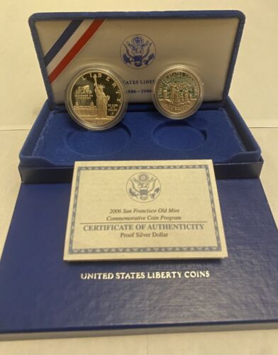 1986 US Mint Statue of Liberty Silver Proof 2 Coin Set w/ OGP Box & COA - Picture 3 of 7
