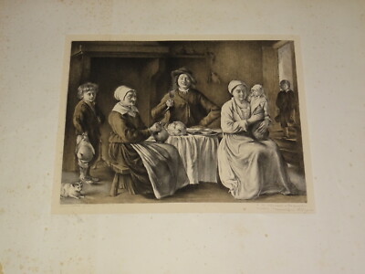 Louis HUVEY (Saint Etienne 1868-1954) GROSSE LITHO SIGNIERT ANIMIERTE INNENSZENE