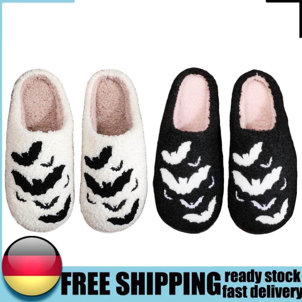 APL Halloween Bat Plush Slippers Warm Slip on Ho Shoes Anti Slip for Men Women