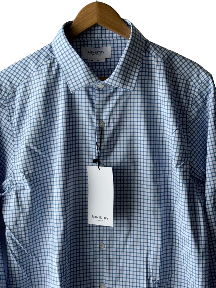 Camisa de vestir Ministry of Supply XL ajustada azul rejilla aero manga larga para hombre - Nueva Foto 2 de 4