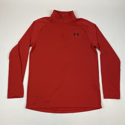 Under Armour 1/4 Zip Red Long Sleeve Mens Small Heat Gear
