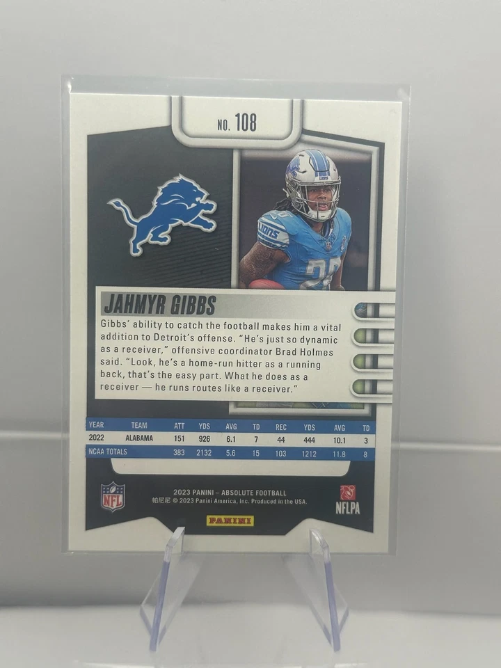 Jahmyr Gibbs 2023 Panini Absolute Rookie Card #108 Detroit Lions - Image 2 of 2