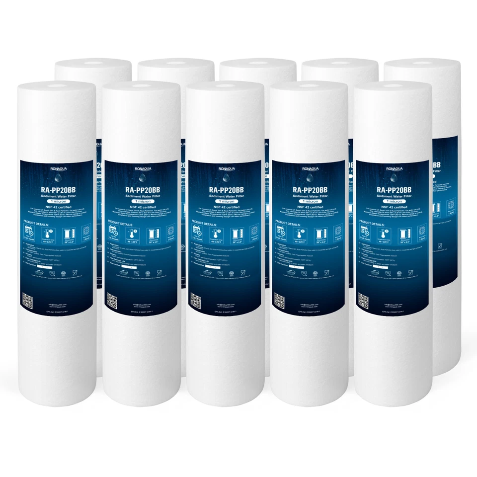 4,5" x 20" Big Blue Sediment 1 Mikron Wasserfilter Kartuschen 10er Set