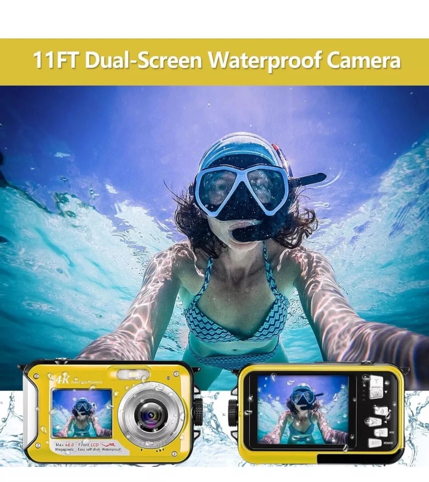 Подводная камера 4K 11 футов водонепроницаемая с картой 32 ГБ 48 МП автофокус двойной экран... - Изображение 2 из 4