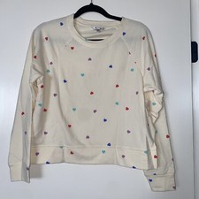 Wildfox Cream Colorful Heart Print Crop Sweatshirt Small